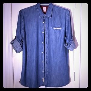 Denim shirt with suspenders